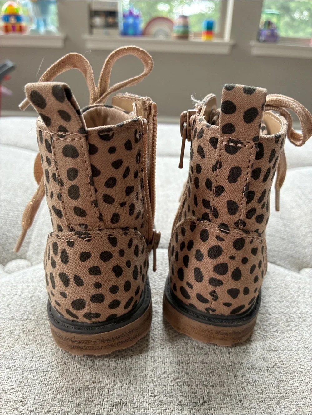 Cat & Jack Tan Leopard-Print Lace-Up Kids Ankle Boots